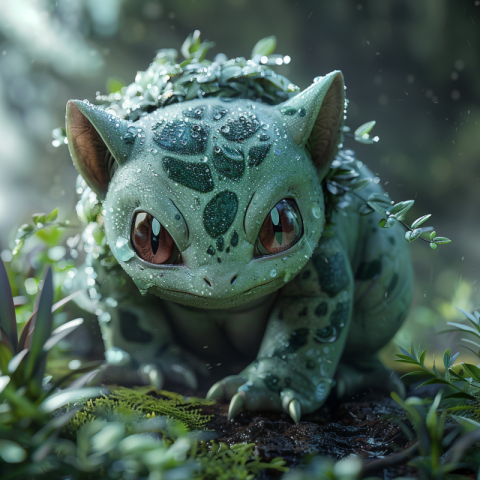 Cat Pokemon cute Bulbasaur in nature