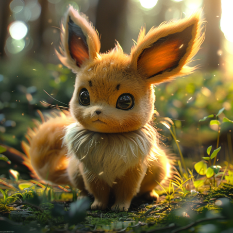 Cute Cat Pokemon Eevee sitting in nature