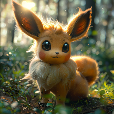 Cheerful Pokemon Eevee with big eyes and ears