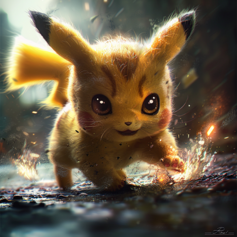Pokemon cute electric Pikachu with big eyes