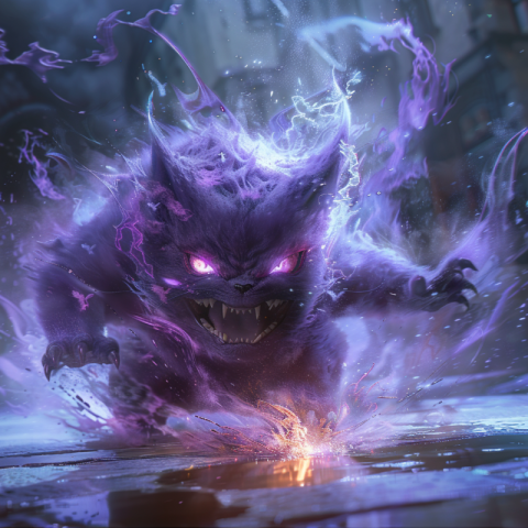 A large roaring Cat Pokémon Ghost Gengar