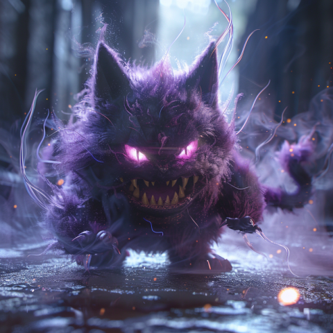 Cat Pokémon Ghost Gengar with big teeth