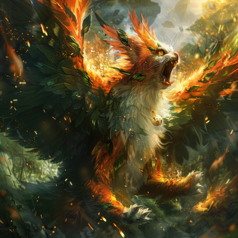 Enraged Pokémon Ho Oh as a cat