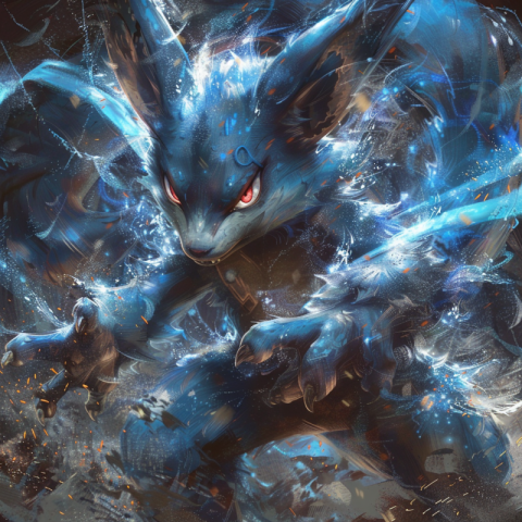 Cat Pokémon Lucario's Attack Pose