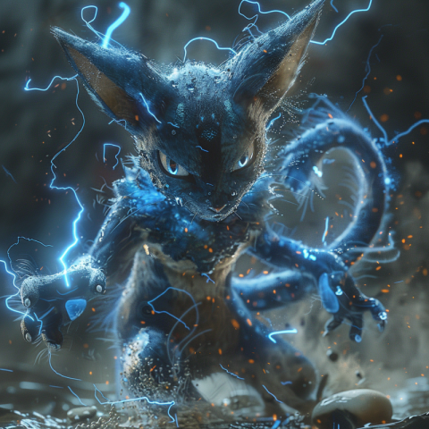 Epic Lucario Cat Pokemon with electric pulses