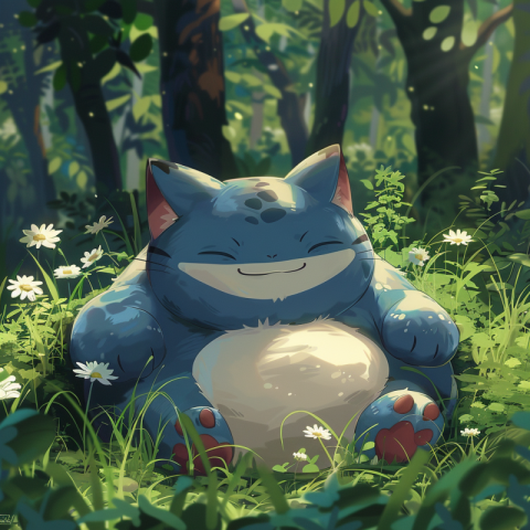Large Cat Pokémon Snorlax lying in nature