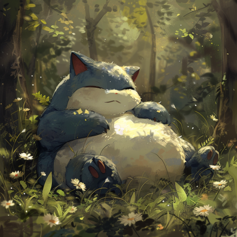 Cat Pokémon Snorlax lying in nature