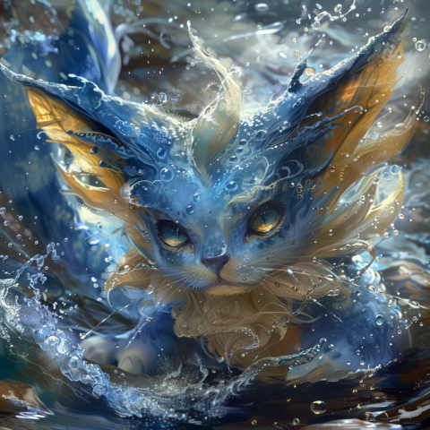 Cat Water Pokemon Vaporeon in water