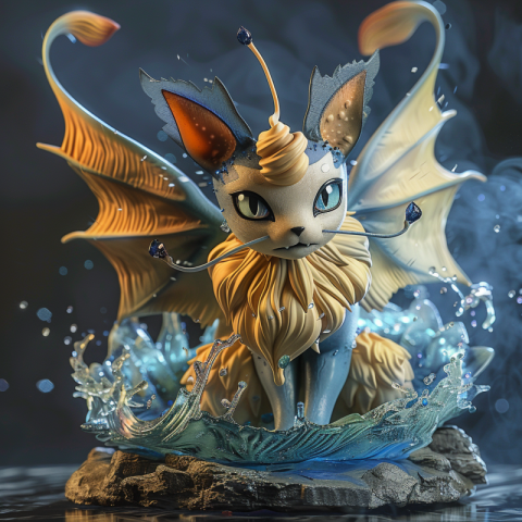 Cute Cat Water Pokemon Vaporeon in water
