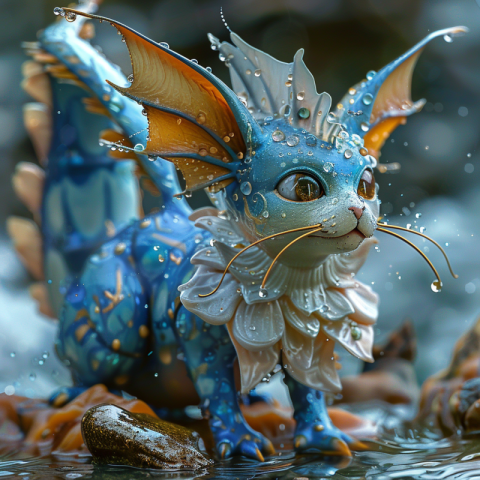 Cute Vaporeon Cat Water Pokemon in water