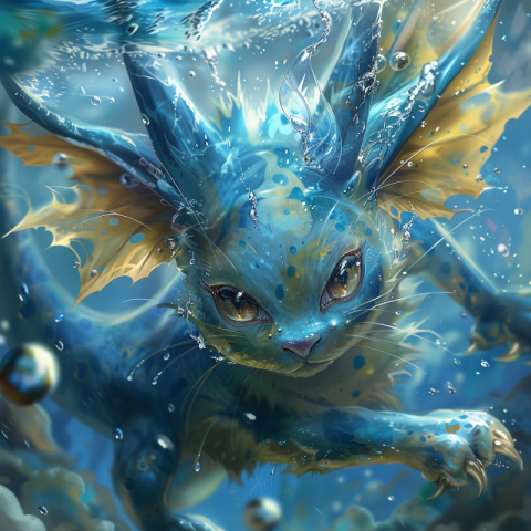 Cute Vaporeon A cat-like water Pokemon that floats in water