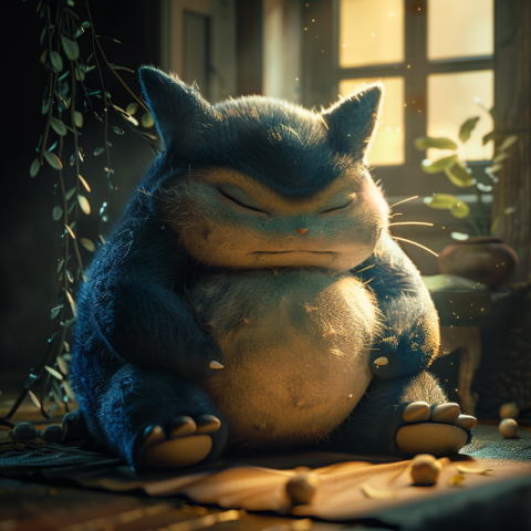 Cute sleeping Snorlax Cat Pokemon with a big body