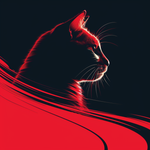 Red Elegance - Silhouette of a cat on a black background