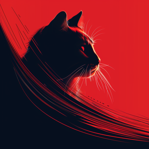 Red Elegance - Silhouette of a cat on a black background