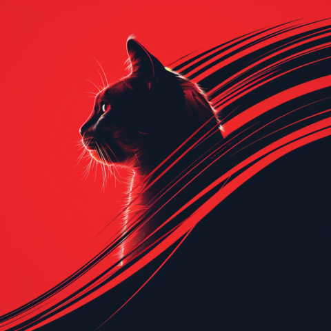 Red racing Elegance - Silhouette of a cat on a black background