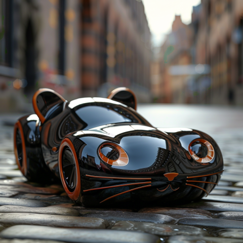 Black sports car in the shape of a cat