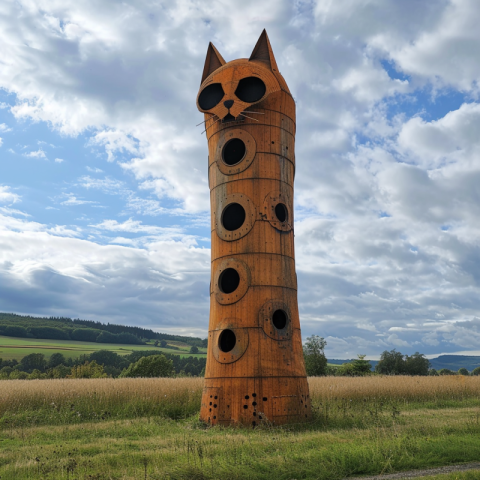 Cat on guard in the field - cat lookout tower