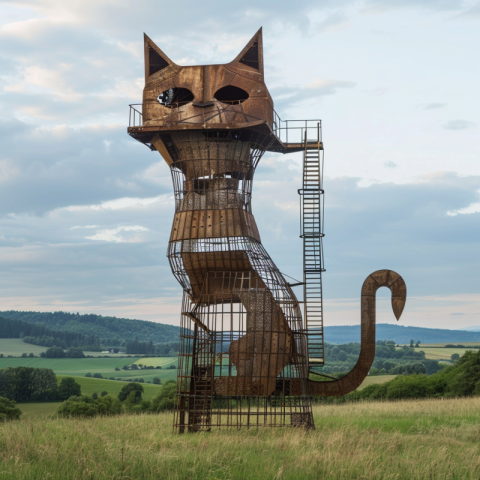 Steel cat lookout tower in the shape of a cat