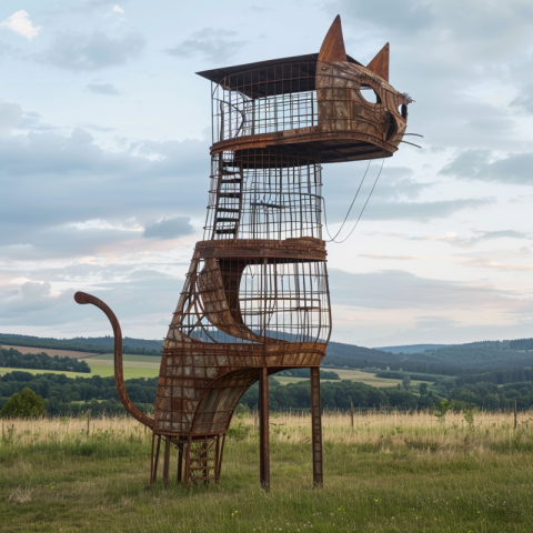 Cat lookout tower made of steel rods
