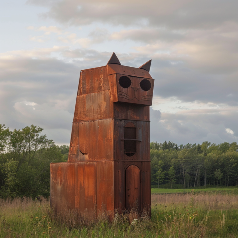 A small steel cat observation tower in the shape of a square cat