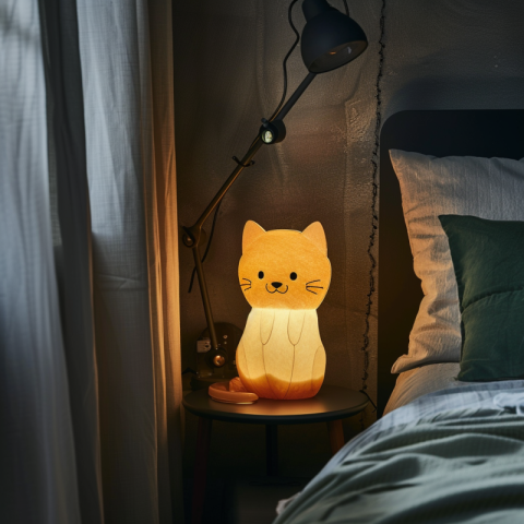 Bedside lamp with a glowing cat