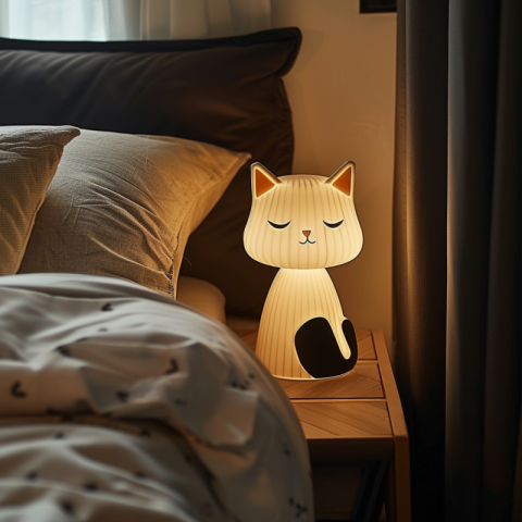 Small cute glowing cat, bedside lamp