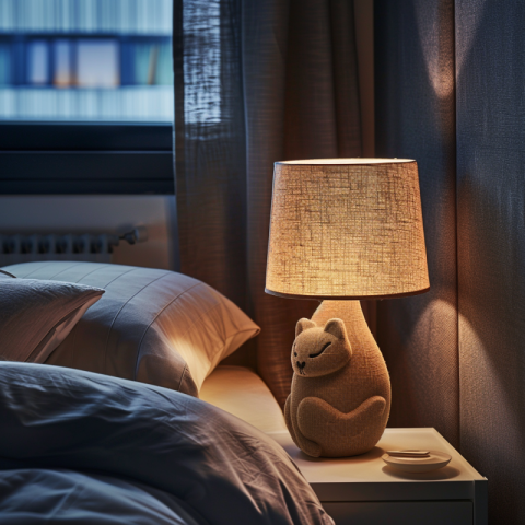 A lamp in the shape of a cat for the bedside table