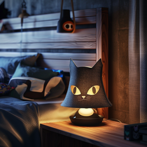 Black Lamp with a glowing black cat head for the bedside table