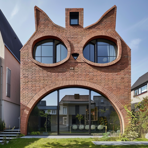 A modern house designed like a cat's head