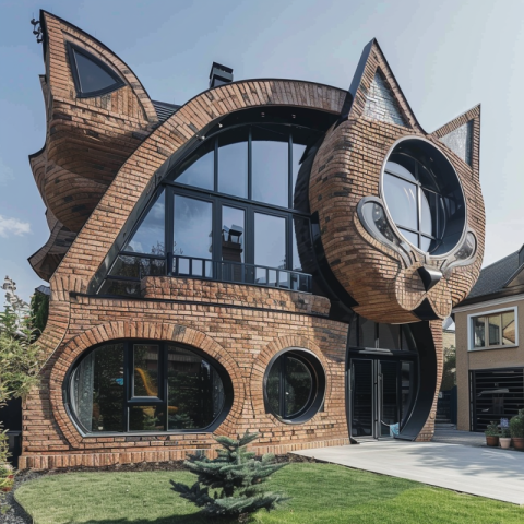 An amazing cat house designed as a cat's head and ears