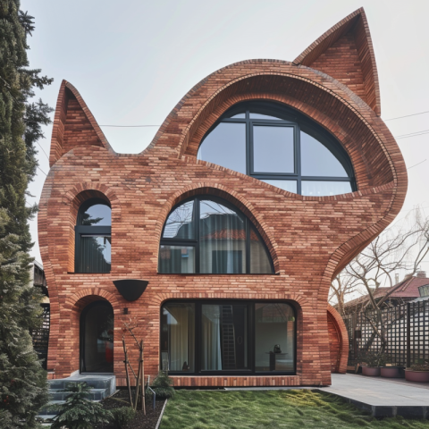 Family house designed as a cat's head and ears