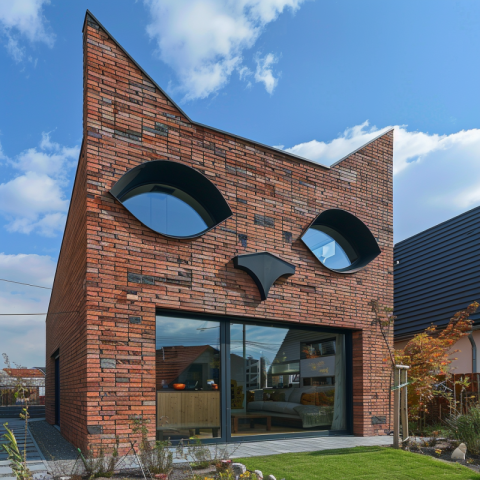 A family house with a design like a cat's head and ears