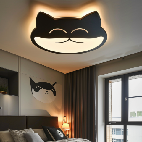 Black and white Cat's head as ceiling lighting